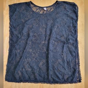 EUC Bongo black sheer lace short sleeve top